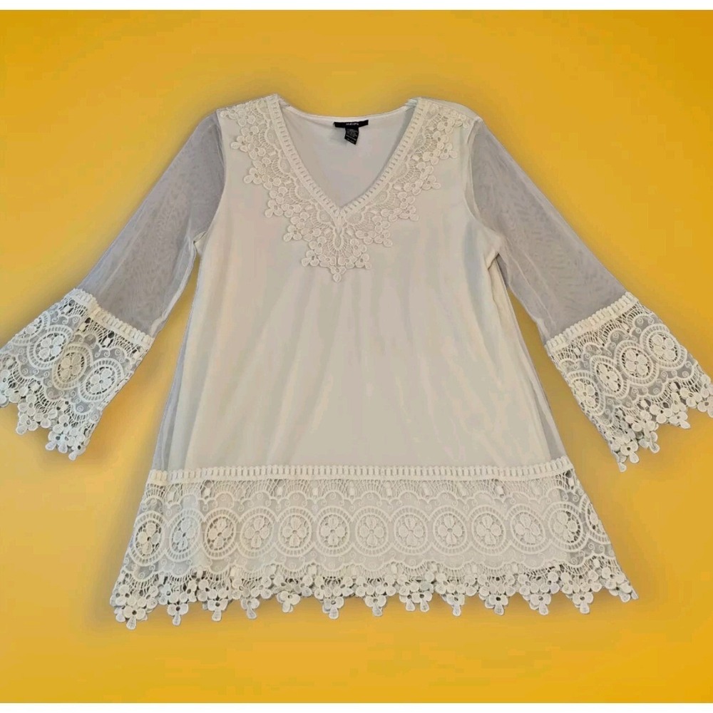 Womens Lacey Cream Loose Fit Dress‎ Summer Fall Above Knee Boho Style Size [Add]
